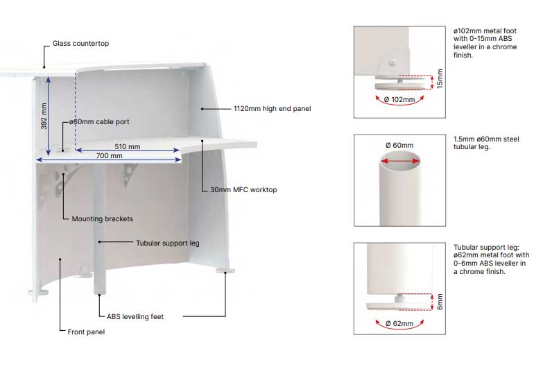 GLASS-curvy-receptions-Specifications