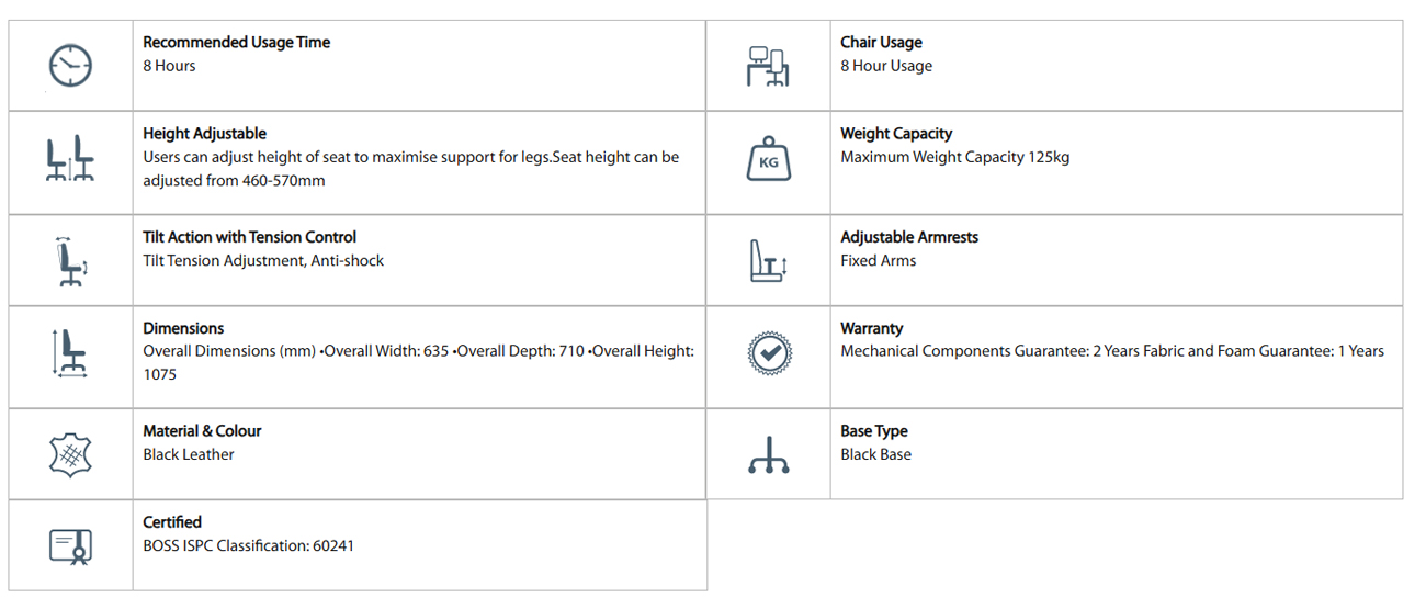 Plaza Executive Office Chair Specifications