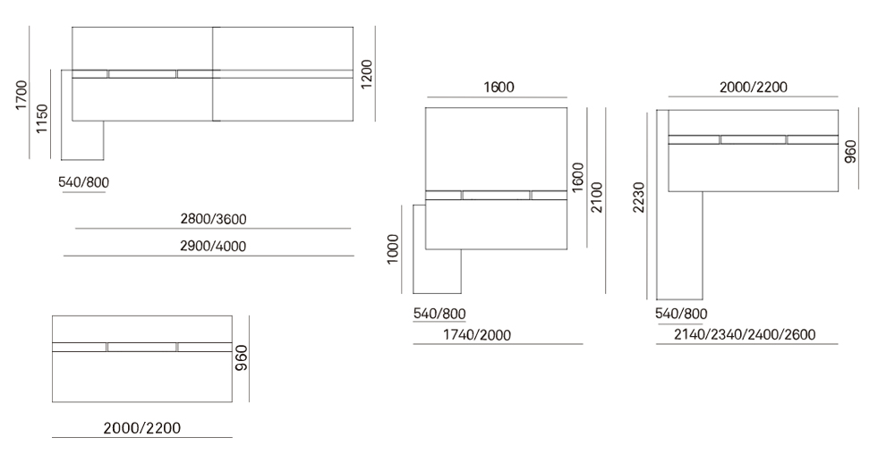 Executive Desk BAT Configurations and Dimensions