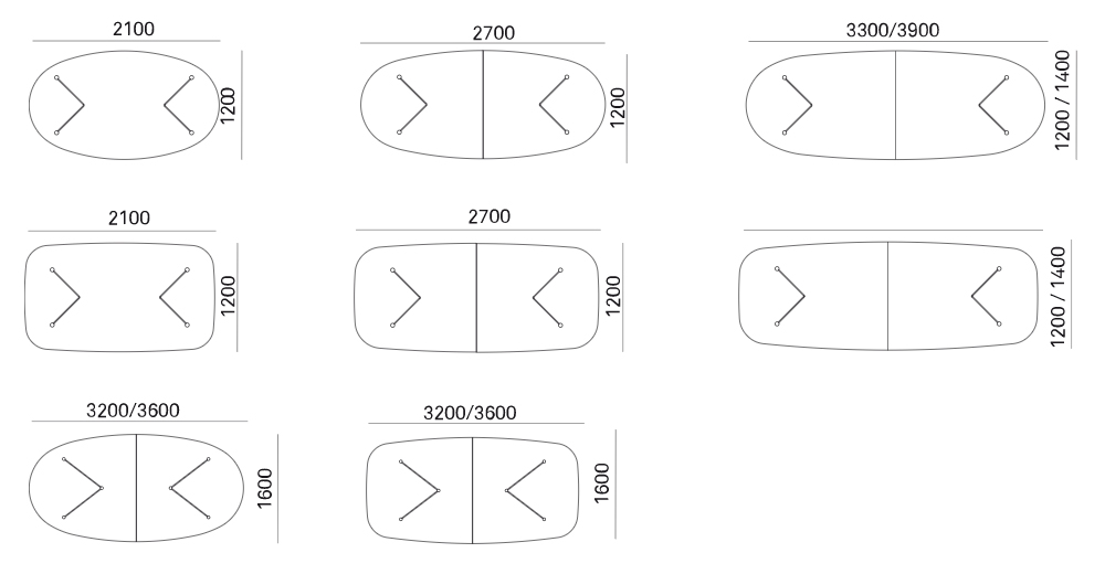 Meeting Table USOA Shapes and Dimensions