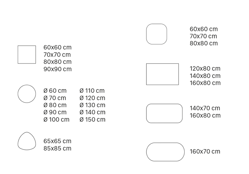 Outdoor table TIFFANY top dimensions