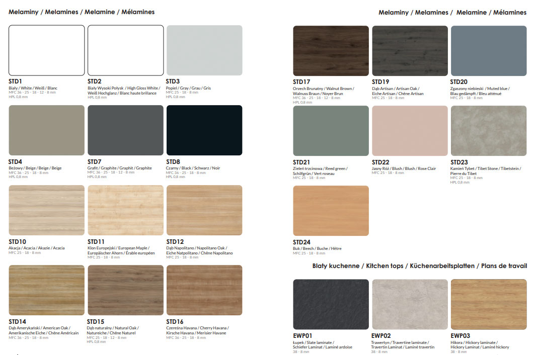 Melamine colour palette