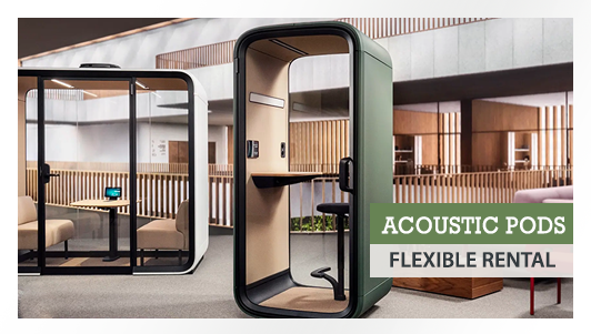 Pod Rental Small Banner w Premium Acoustic Office Pods for Rent across Ireland